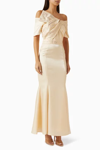 فستان بحزام وتطريزات بالخرز أورجانزا