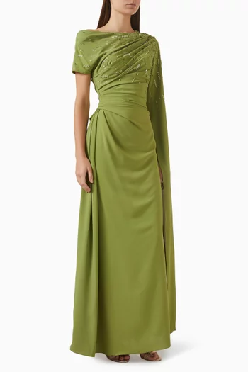 فستان بكشكش وتطريزات بالخرز شيفون