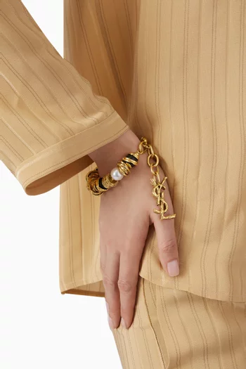 سوار لولو مرصع بلؤلؤ وراتنج نحاس بلون ذهبي