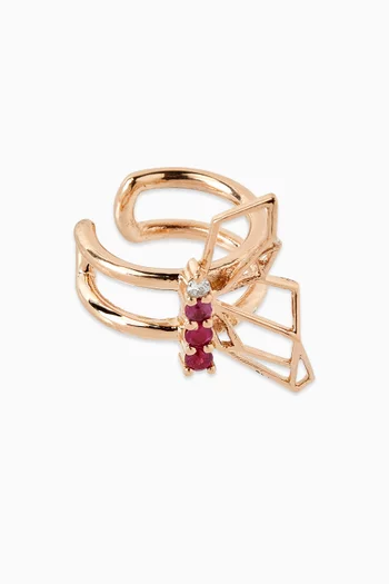 Butterflies Ruby Single Ear Cuff in 18kt Gold