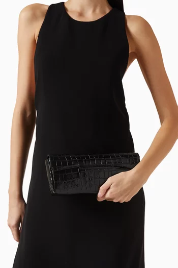 Soft T-Clutch in Croco-embossed Leather