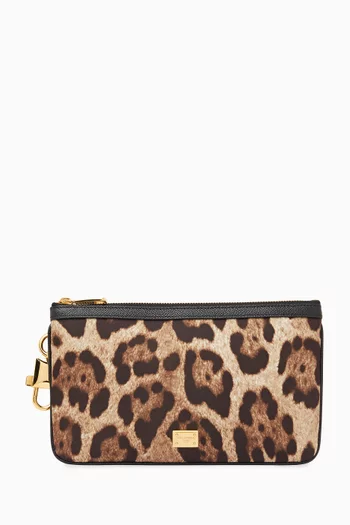 Leopard-print Zip Card-holder in Nylon