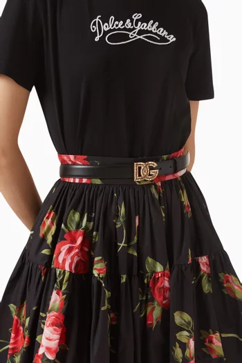 حزام بإبزيم بشعار DG مرصع بالكريستال جلد عجل