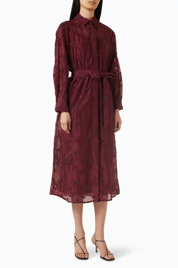 فستان متوسط الطول بنمط قميص ومطرز