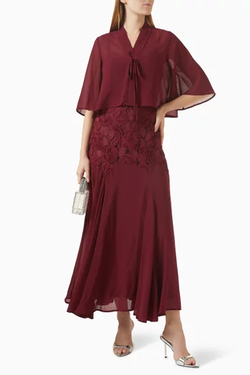 Detachable Cape Floral Midi Dress