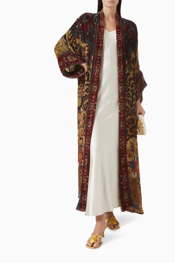 كيمونو مزين بنقشة حرير ومخمل