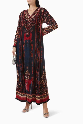 Adavi Printed Kaftan in Silk Velvet