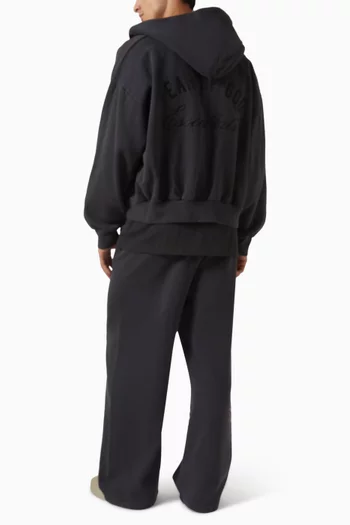 كنزة بغطاء رأس كلاسيكية بسحّاب كامل وتطريز صوف قطني