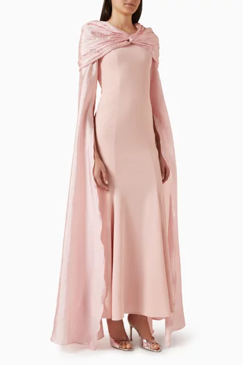 Cape-sleeve Maxi Dress