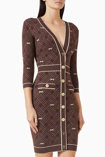 فستان بنقشة معينات نسيج جاكار