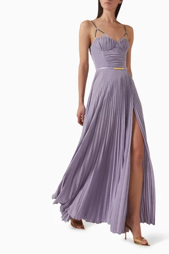 Pleated Bustier Gown in Lame-jersey