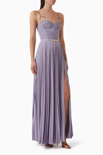 Pleated Bustier Gown in Lame-jersey