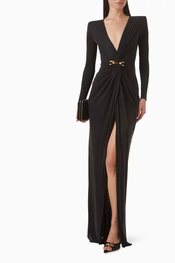 Jewel Logo Gown in Cupro Jersey