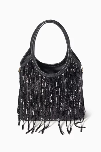 VY Satin Handbag with Crystal & Sequin Fringe
