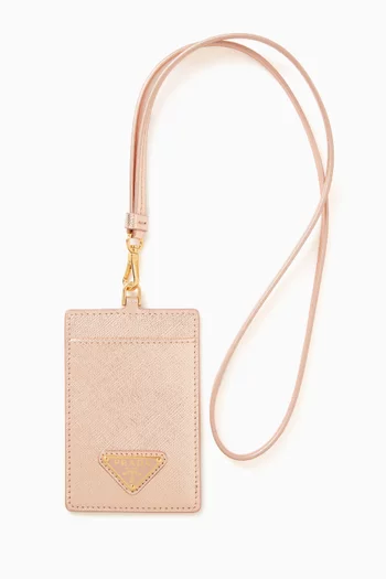 حافظة بطاقة الهوية بحلية مثلثة بشعار الماركة جلد سافيانو لامع