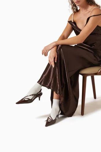 حذاء كلاسيك بسير خلفي وكعب 55 مم جلد