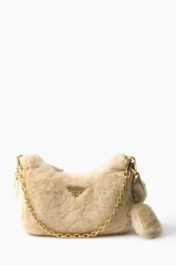 Mini Re-Edition Hobo Bag in Shearling