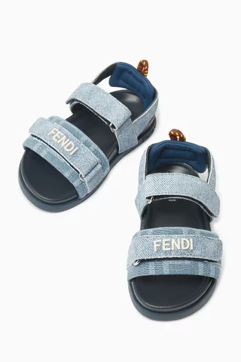 Velcro Logo Sandals in Denim