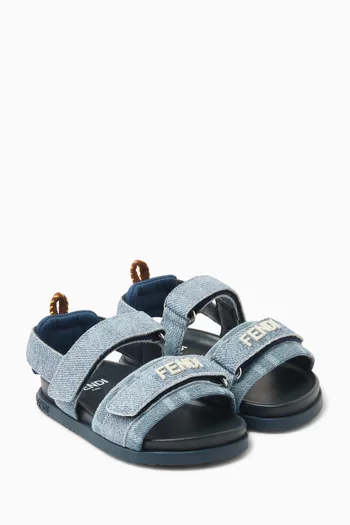Velcro Logo Sandals in Denim