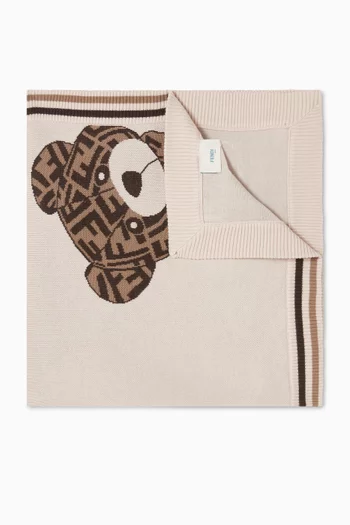 بطانية مطرزة بدب وشعار حرفي FF‏