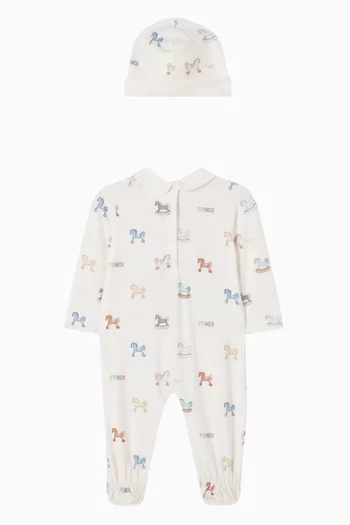 طقم بنقشة حصان هزاز قطن، قطعتان