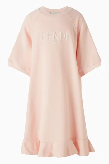 فستان مزين بكشكش وطبعة قطن