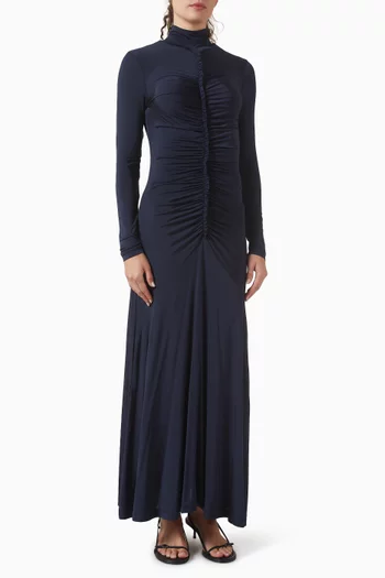 فستان إيدا بياقة عالية وكشكش جيرسيه تريكو