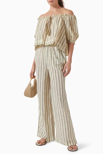 بلوزة باروس للارتداء فوق ملابس السباحة بنقشة مخططة قطن