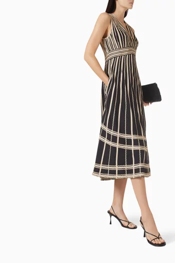 فستان باليرمو متوسط الطول بفتحة رقبة على شكل حرف V‏ قطن بوبلين