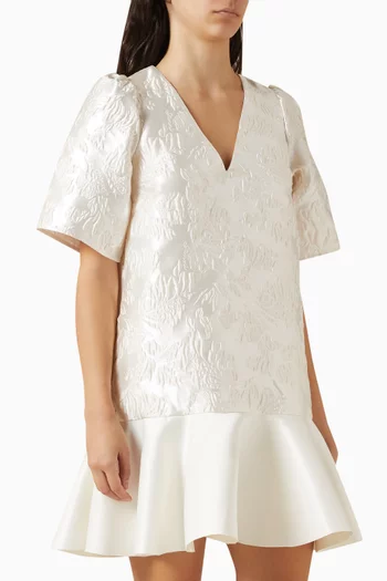 V-neck  Mini Dress in Satin Cloque