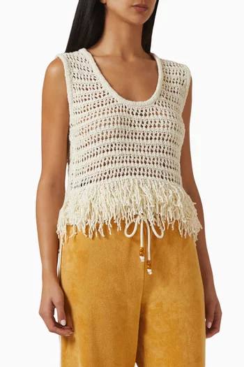 Kamali Knit Fringe Top in Cotton