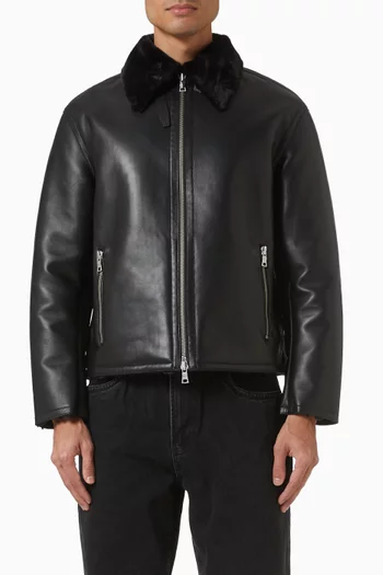 Shearling-collar Jacket in Leather