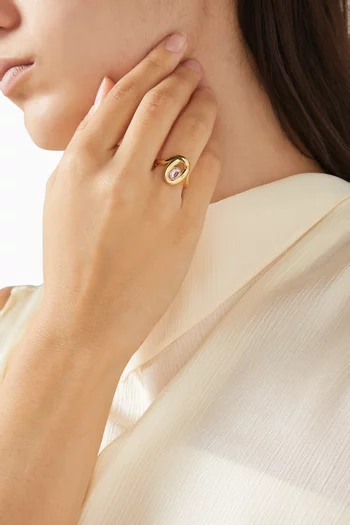 خاتم بتصميم بيضاوي مرصع بحجر الراين نحاس بلون ذهبي