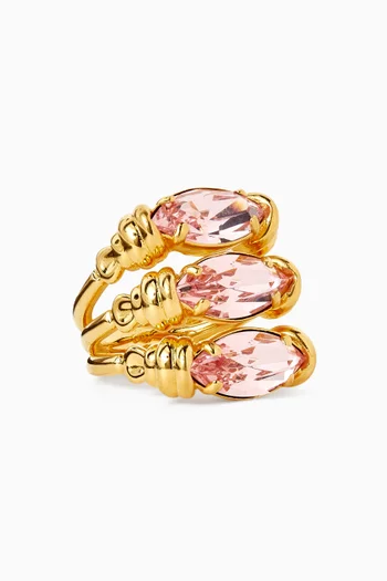 خاتم مرصع بثلاثة أحجار ماركيز نحاس بلون ذهبي