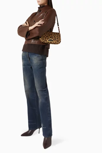 حقيبة كتف ماليس مزينة باللؤلؤ جلد بنقشة جلد الفهد من عقد 2010