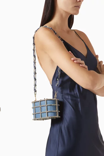 Mini Shell Crystal Bag in Denim