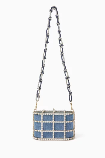 Mini Shell Crystal Bag in Denim