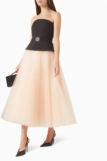 Tulle-skirt Dress in Crepe