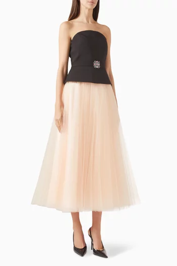 Tulle-skirt Dress in Crepe