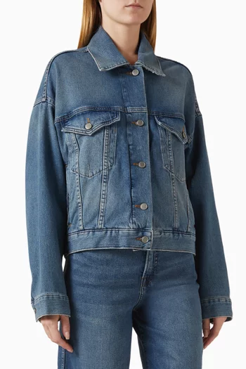 Pleated Trucker Cropped Jacket in Denim
