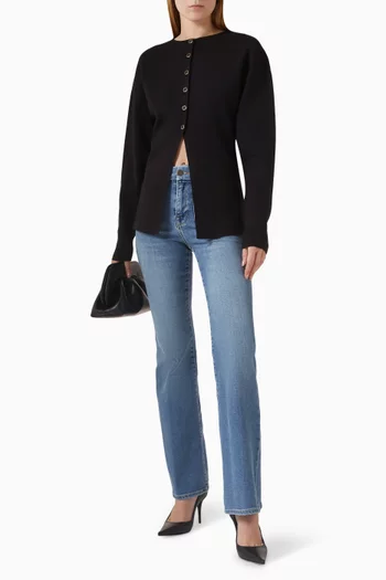 كارديغان بنمط سترة بأكمام منفوخة ومنسوج