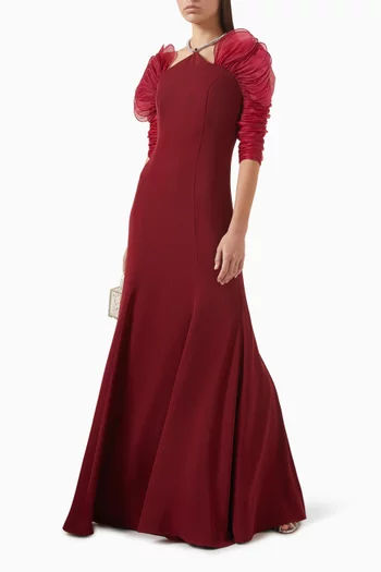 فستان سهرة بتطريزات كريب وأورجانزا