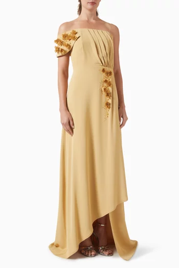 فستان سهرة بأكتاف مكشوفة كريب