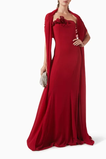 فستان بتطريزات كريب وشيفون