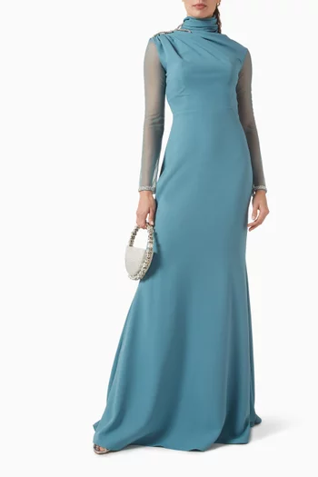 فستان مطرز بالكريستال كريب