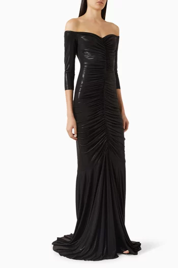 Off-shoulder Fishtail Gown in Lamé