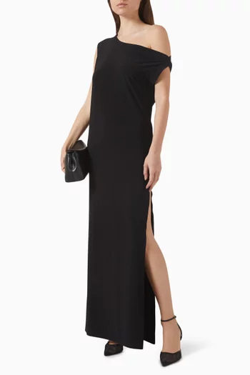 Drop-shoulder Slit Dress in Poly Lycra