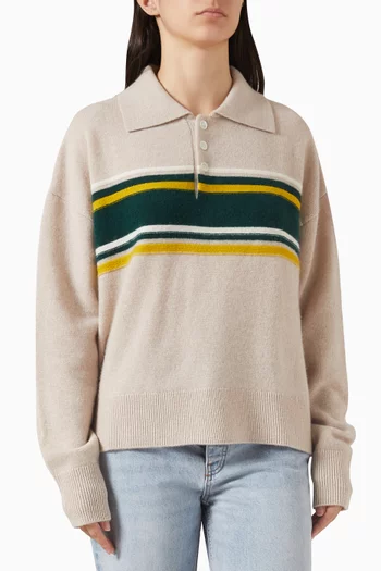 Stripe Polo Sweater in Cashmere