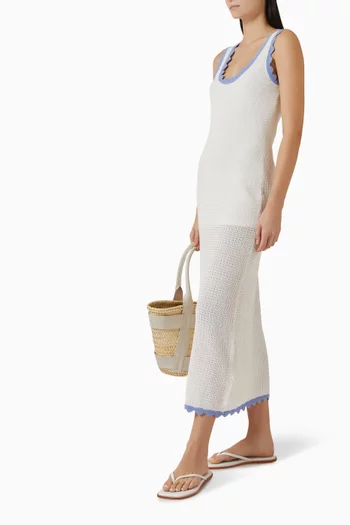 فستان راي منسوج بتفاصيل بلون مغاير