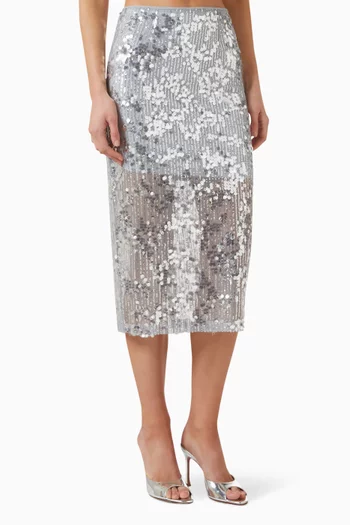 تنورة متوسطة الطول مطرزة بالترتر